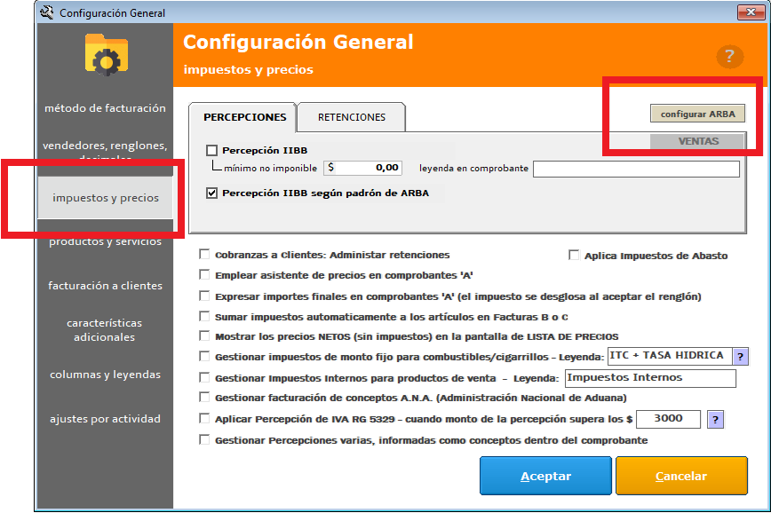 Configuración ARBA en GESTIONPRO